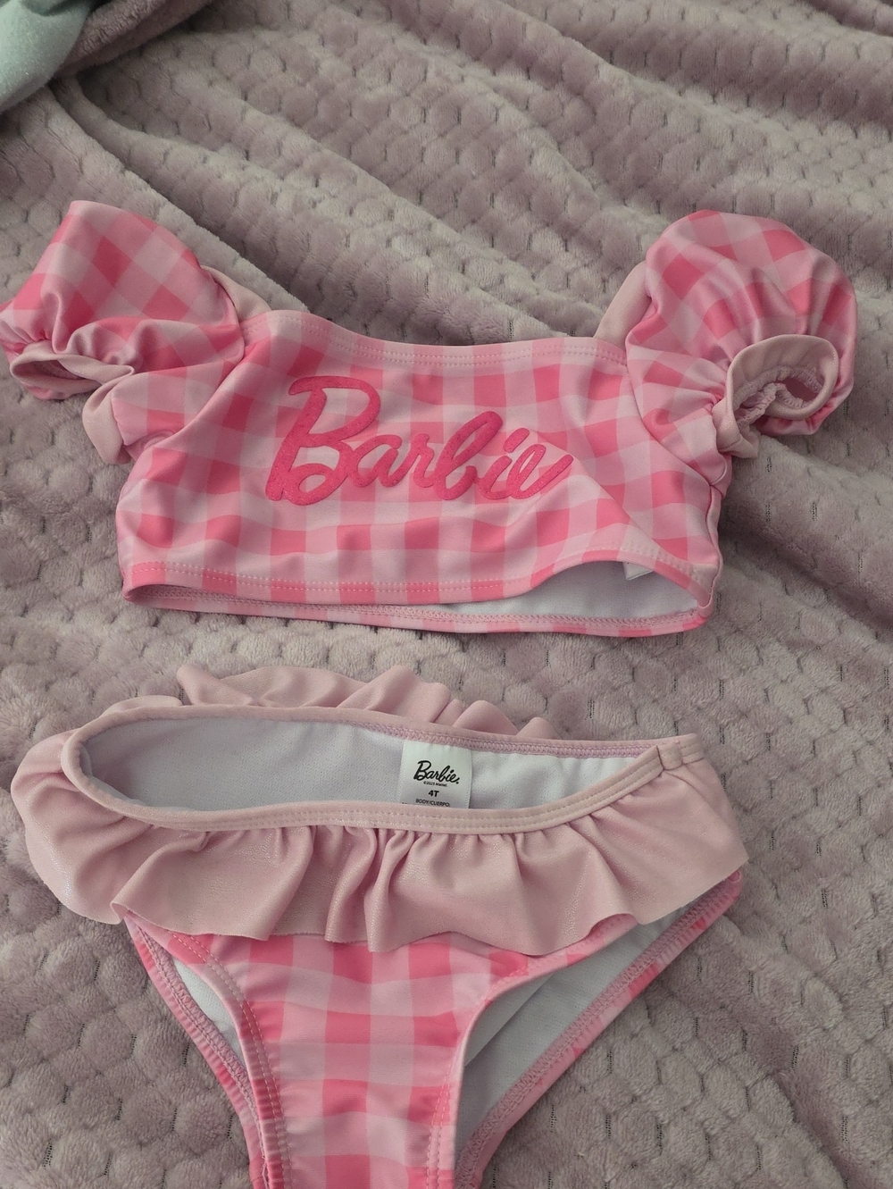 Barbie Pink Gingham Puff Sleeve Bikini Set